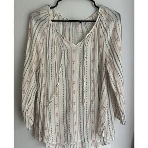Fred David Women's Aztec Print Boho Peasant Blouse V-Neck Tie Front Size PL